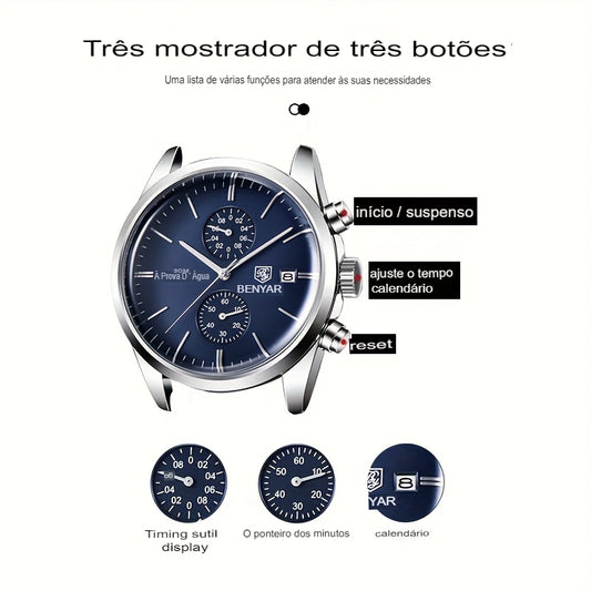 Relógio Masculino Automático Valère Chronographe Pulseira de Couro - Suacaneta