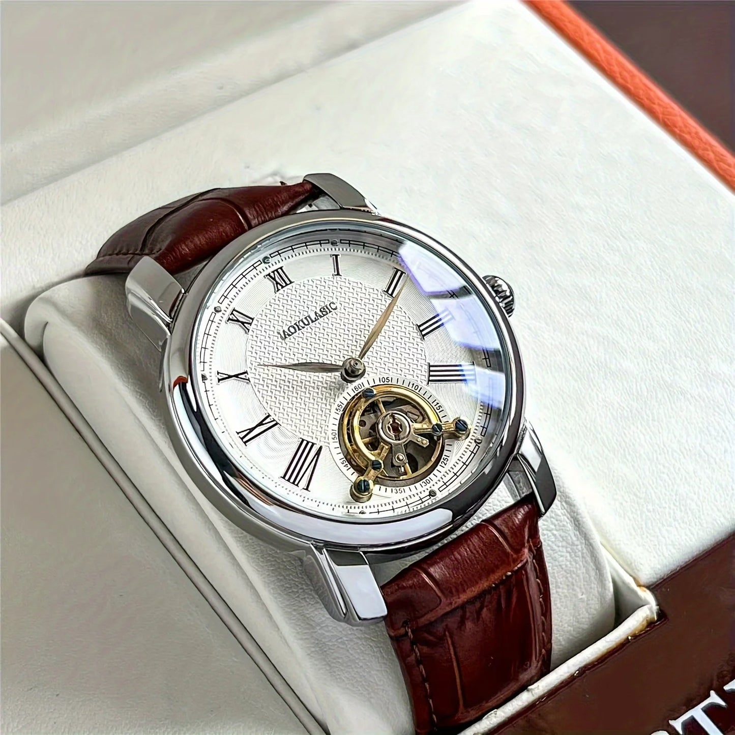 Relógio Masculino Automático Tourbillon Pulseira de Couro - Suacaneta