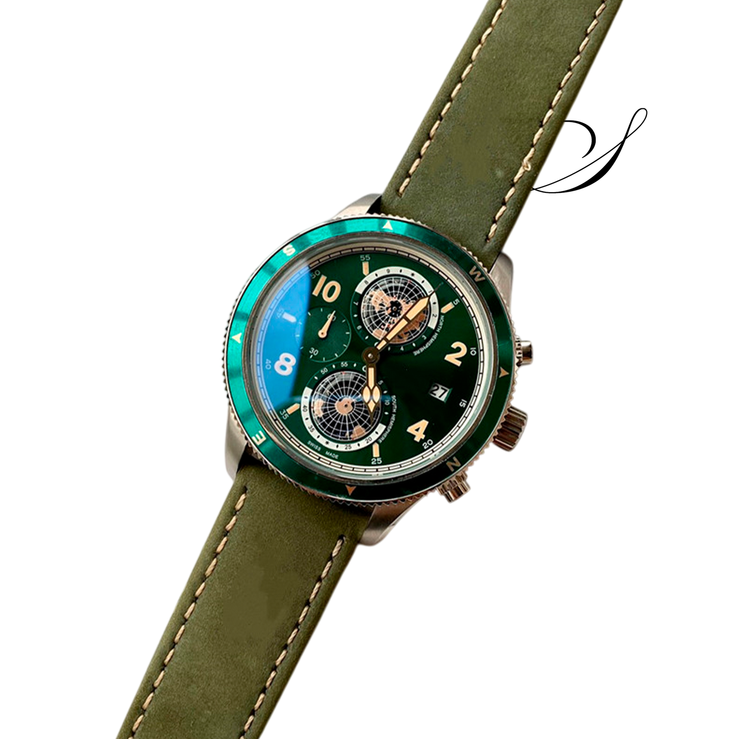 Relógio Masculino Automático Valmont Pulseira de Couro Verde - Suacaneta